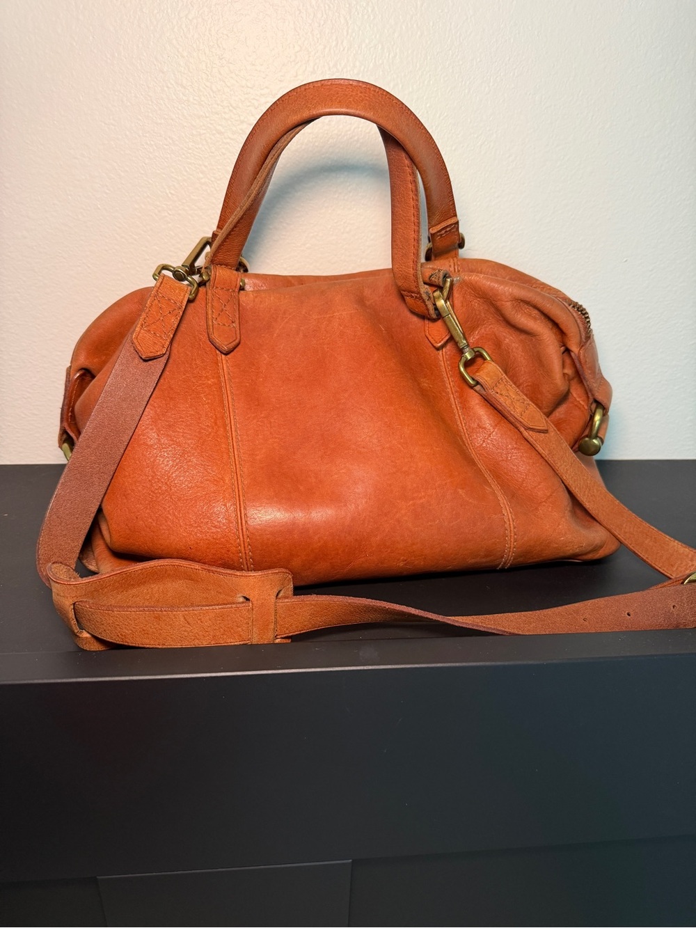 Madewell Cognac Structured Leather Glasgow Satchel in